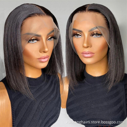 Hot selling straight lace frontal human hair wig pre plucked transparent lace bob wigs short virgin human hair lace wigs